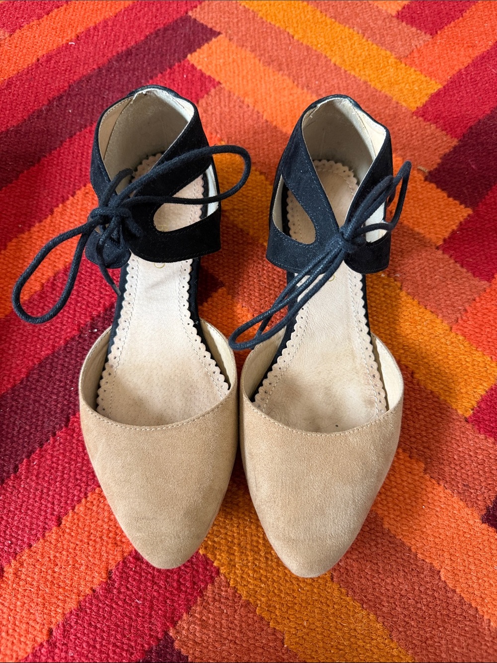 Restricted Two-Tone Ankle Tie Flats - Black & Tan